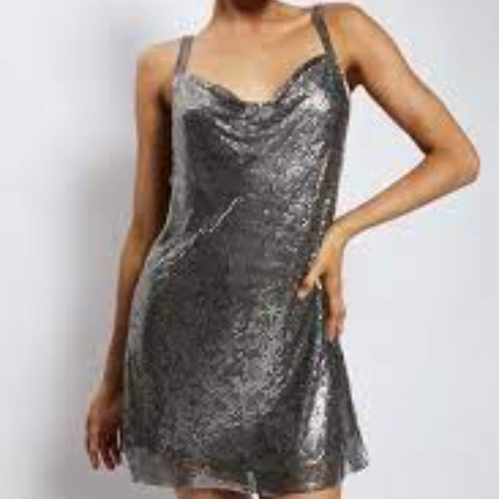 MESHKI DIMITY DRESS -A Line Mini Dress - Gunmetal- SILVER